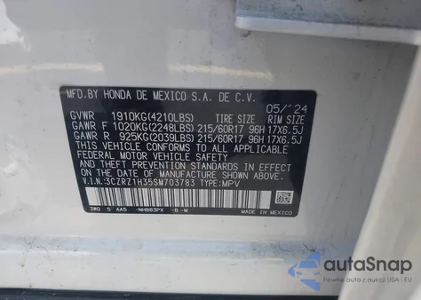 2025 Honda Hr-V 2Wd Lx from USA, damaged, VIN 3CZRZ1H35SM703783